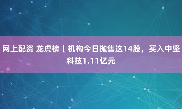 网上配资 龙虎榜丨机构今日抛售这14股，买入中坚科技1.11亿元